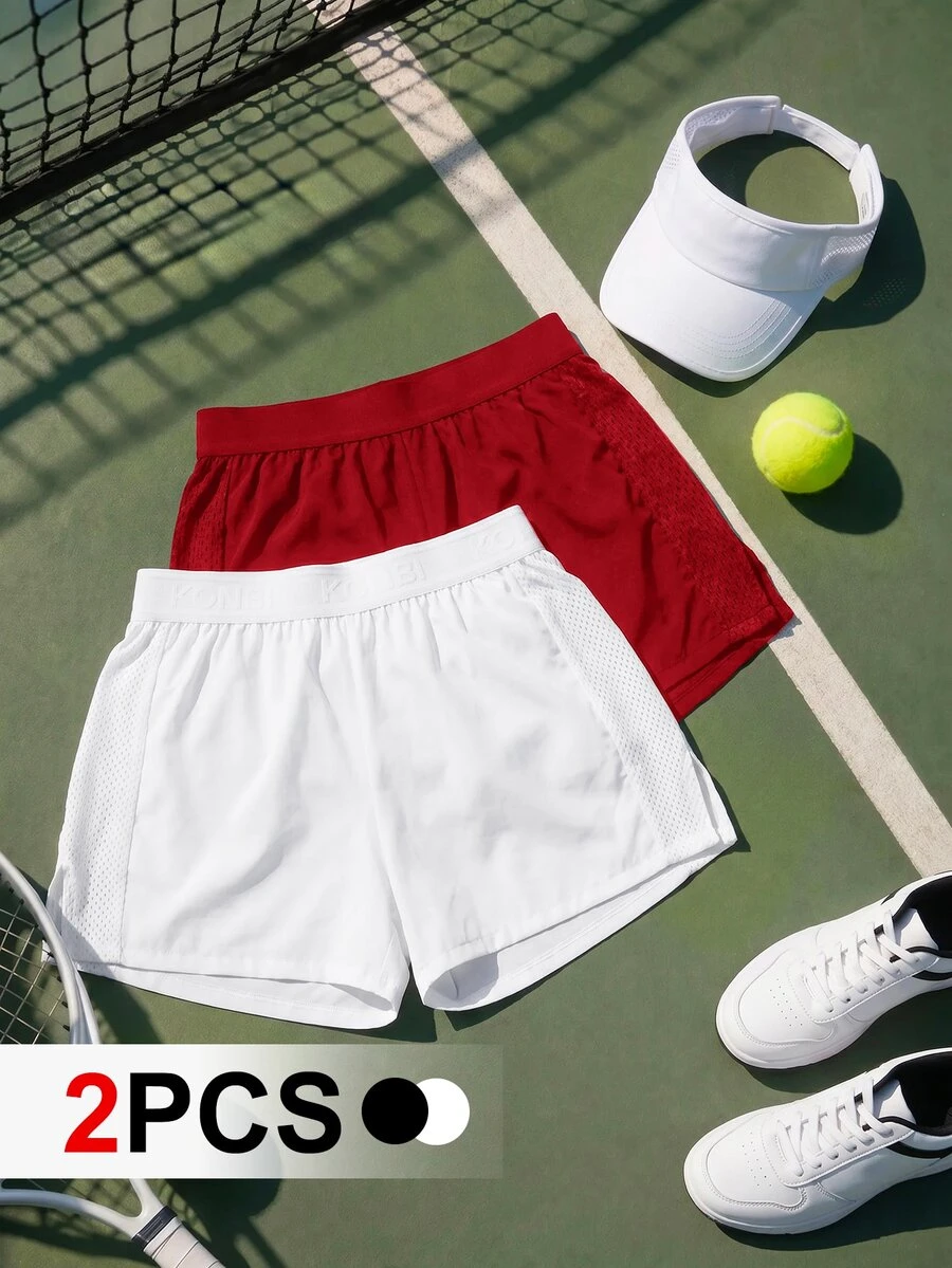 SHEIN Cheerettes 女款簡約百搭網眼運動短褲 2件/包 - 彩色 - 查看 1
