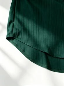 INAWLY 刺繡立領白色條紋襯衫，寬鬆休閒 3/4 袖紋理女款上衣 - 墨綠色 - 查看 3
