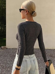 DAZY 女款夏季方領修身羅紋細肩帶背心 - 黑色 - 查看 3