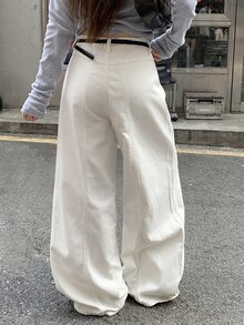 DAZY Women's White High-Waist Loose Wide Leg Casual Versatile Washed Denim Jeans, Streetwear Daily Outfit Fall - Blue - View 2
