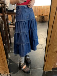 DAZY Rok Denim Multilayer Kasual Wanita untuk Musim Gugur - Biru - View 5