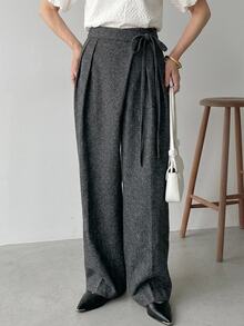 FRIFUL Women's Fashion Drawstring Waist Pleated Versatile Long Pants Brunch Office Work Gray Autumn Casual Business Casual Elegant - Grey - View 5