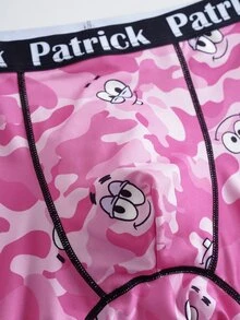 SpongeBob SquarePants | SHEIN Men's Letter Cartoon Print Casual Everyday Boxer Briefs - Pink - View 4