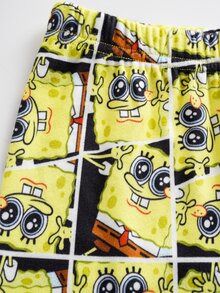SpongeBob SquarePants | SHEIN Young Boy Cartoon Print Short Sleeve Top And Fitted Long Pants Loungewear Set - Black - View 5