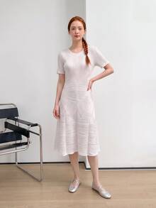 Zaforene Women's Summer Elegant Minimalist French Solid Color Textured Midi Dress Brunch Day Party Brunch Tea Party Date White White Fall/Winter - Pearl White - View 5