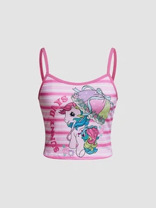 Chillnights My Little Pony X SHEIN طقم كاميسول وسروال داخلي بفيونكة وخطوط وردية 4 قطع - متعدد الألوان - مشاهدة 5