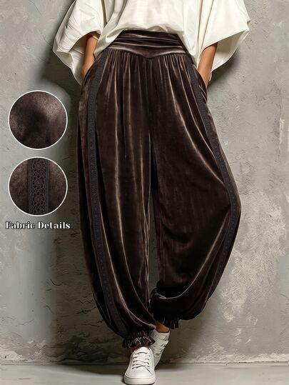 Omancia Women's Long Pants Women's Outdoor Long Pants Women's Casual Pants Women's Loungewear Women's Coffee Color Long Pants Women's Vacation Clothes Women's Autumn Clothing Women's Winter Clothing Women's Lace Trim Long Pants Women's Simple Long Pants Women's Ruffle Long Pants Women's Tapered Pants