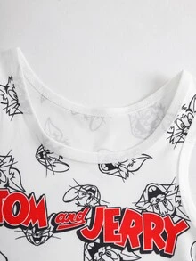 TOM & JERRY X SHEIN Young Boy Cartoon Print Tank Top And Shorts Underwear Set - White - View 4