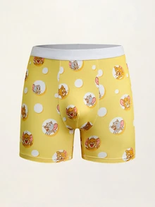 TOM & JERRY X SHEIN Men's Cartoon Print Casual Comfortable Boxer Briefs - Yellow - View 1