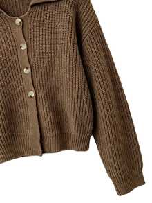 SHEIN Franclia Women's Autumn/Winter Elegant Commute Lapel Knit Cardigan, Solid Color Single-Breasted Long Sleeve Sweater, Suitable For Daily Commute, Outing And Other Occasions - Brown - View 4