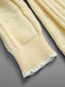 GlowEve CURVE Pale Yellow Wavy Lace Hollow Knit Cardigan . Cable Texture + Single-Breasted . Fresh & Gentle Style Plus Size Cardigan - Yellow - View 5