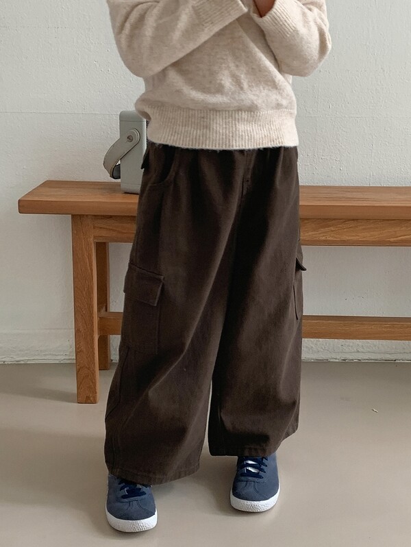 DAZY Jeans de Mezclilla Casuales con Bolsillos Cargo para Niño Joven, Pierna Recta Holgada, Estilo Cool, Otoño/Invierno