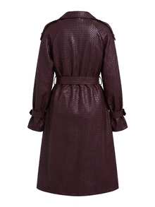 SHEIN Clasi Angola Red PU Leather Long Trench Coat - Burgundy - View 8