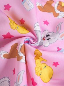 LOONEY TUNES X SHEIN طقم بلوزة وسروال رياضي بطبعة كرتونية للبنات الصغيرات - وردي - مشاهدة 6