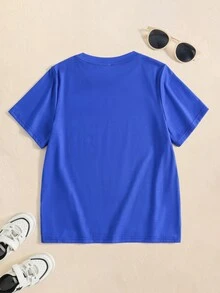 SpongeBob SquarePants | SHEIN 1pc Fun Casual Style Cartoon Print Tween Boy T-Shirt - Blue - View 2