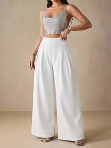 Selenza Plus Size Casual Versatile Solid Color Wide Leg Denim Jeans - White - View 9
