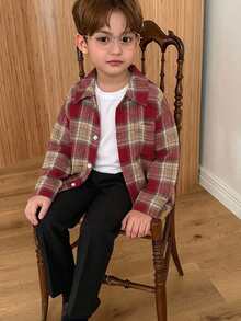 Dazy Kids Young Boy Plaid Long Sleeve Single-Breasted Casual Shirt Fall - Red - View 8