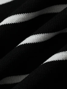 DAZY Women's Collared Striped Pullover Short Sleeve Sweater - Black and White - View 6