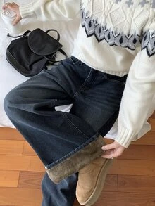 DAZY Quần jean denim nữ phong cách Hàn Quốc dáng rộng thoải mái giặt wash - Màu xanh lam - Xem 6