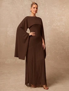 Lumalex Women's Elegant Shawl Collar Tassel Hem Dress For Evening Party - Brown - View 10