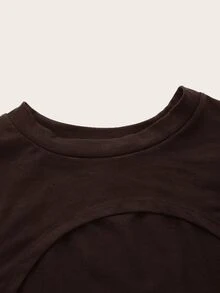 SHEIN ICON 女款圓領短袖短版針織素色上衣 - 棕色 - 查看 4