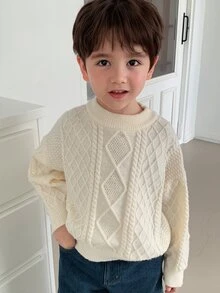Dazy Kids Young Boys Plaid Loose Casual Basic Thick Sweater, Autumn/Winter - Beige - View 8