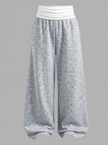 SHEIN Tween Girls Colorblock Patchwork Sweatpants, Autumn/Winter, Collegiate Style - Light Grey - View 4