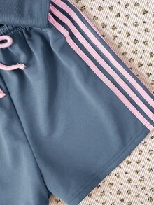 SHEIN 青少年女孩休閒對比粉色膠帶飾邊鞋 - 藍色 - 查看 7