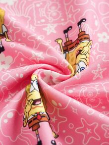 SpongeBob SquarePants | SHEIN 少女卡通印花休閒日常居家短袖睡裙 - 粉色 - 查看 6