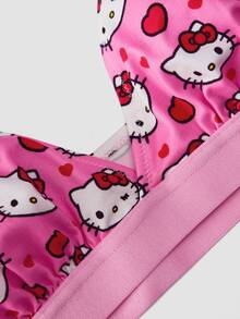 Chillnights HELLO KITTY AND FRIENDS | SHEIN 2pcs Bra Segitiga Pink dengan Bantalan Cup, Motif Cetak Seluruh Permukaan, Set Pakaian Dalam Wanita yang Manis & Imut - Berwarna merah muda - View 3
