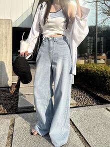 Dazy Tall Women's Loose Wide Leg Long Pants Casual Denim Jeans Fall - Light Wash - View 6