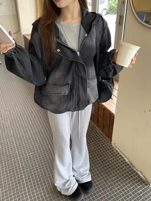 DAZY Women's Hooded Washed Korean Style Loose Girly Streetwear Jacket And Coat Fall - Grey - View 4