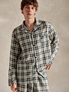 EverLounge Classic Plaid Print Lapel Open Front Men's 2 Pieces Pajama Set - Multicolor - View 7