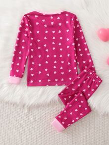 2pcs/Set Young Girls Pajamas Cute Princess Print Long Sleeve Long Pants Knit Snug Fit Sleepwear Loungewear Set - Pink - View 2