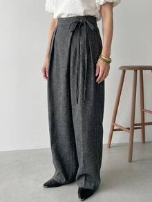 FRIFUL Women's Fashion Drawstring Waist Pleated Versatile Long Pants Brunch Office Work Gray Autumn Casual Business Casual Elegant - Grey - View 7