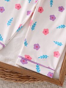 2pcs Set Piyama Bayi Perempuan Nyaman Lembut Hangat Lucu Putri Motif Bunga Warna-warni Merah Muda Tahan Api Kerah Depan Terbuka Lengan Panjang Celana Panjang - Baby Pink - View 6