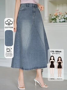 Dazy Tall Women's Elegant Casual A-Line Button Denim Skirt Autumn Everyday Going Out Blue - Medium Wash - View 1