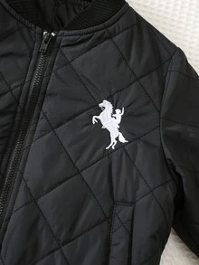 Cozy Pixies 小男孩冬季菱格紋黑色填充外套 經典刺繡棒球風舒適外套 - 黑色 - 查看 3