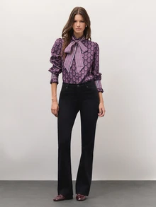 Nöista  Straight-Cut Bowknot Shirt, Retro Floraland Striped Patchwork,  French, Pastoral Charm, Elegance.Practicality, Elegance And Modern.Fall/Winter,. - Multicolor - View 4