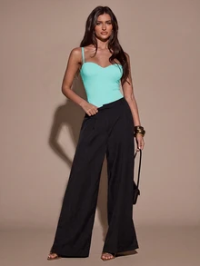 SHEIN BAE 女款素色休閒細肩帶背心 - 薄荷藍 - 查看 7