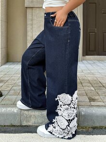 Rivivi Plus Size Women Non-Stretch Denim Straight Leg Pants, Cowboy Outfits For Women - Dark Wash - View 6