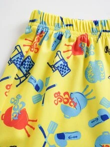 SpongeBob SquarePants | SHEIN 小男孩卡通印花短袖上衣與休閒短褲家居服套裝 - 黃色 - 查看 6