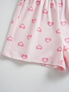 SpongeBob SquarePants | SHEIN Young Girl Cartoon Print Short Sleeve Top And Shorts Casual Daily Home Sleepwear Set - Baby Pink - View 6