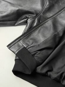 SHEIN PETITE Stylish American-Style Black Jacket With A Distressed Gradient Finish For Petite Women. - Black - View 7