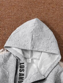SHEIN Playful Pals 2件組男嬰字母印花連帽衛衣與鬆緊腰長褲，灰色，秋季街頭生活休閒圖案街頭時尚，度假返校季 - 灰色 - 查看 8