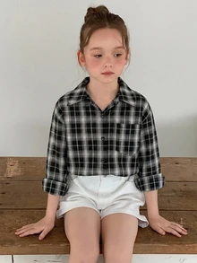 Hapijoa 大童女孩秋季服飾 大號翻領短袖襯衫 夏季 - 黑與白 - 查看 4