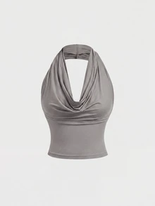 SHEIN MOD Plus Size Women's Solid Color Fitted Tank Top With Multiple Wearing Styles - Grey - View 7