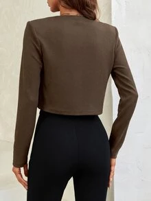 Firerie Áo khoác crop đính ngọc trai hở trước không kèm áo camisole cho mùa Thu/Đông - Màu nâu  Mocha - Xem 2