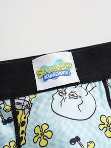 SpongeBob SquarePants | SHEIN Quần boxer nam cạp chun in họa tiết hoạt hình phong cách thường ngày - màu đen - Xem 4