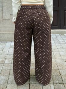 Flexra Plus Size Polka Dot Print Straight Leg Jeans Vacation Fashion Week 1960s 80s  Fall Auutumn Wide Brown Academic Style Retro Sportswear Campus
Campus - Brown - View 2